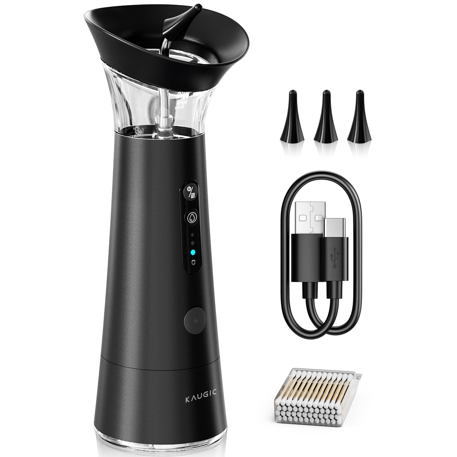 Ear Wax Removal with One-Piece Waste Tank, FSA-HSA-Eligible, Water Powered Ear Cleaner, Electric Ear Cleaning Kit with Water Temperature Sensor, Ear Irrigation Flushing System, Black