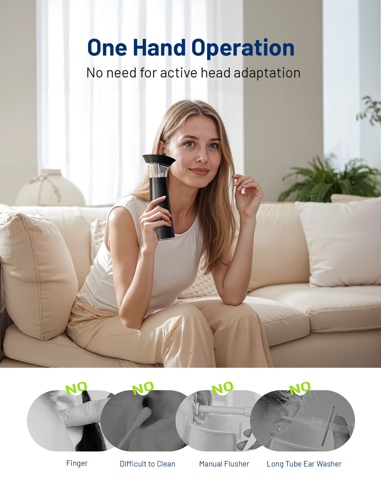 Ear Wax Removal with One-Piece Waste Tank, FSA-HSA-Eligible, Water Powered Ear Cleaner, Electric Ear Cleaning Kit with Water Temperature Sensor, Ear Irrigation Flushing System, Black