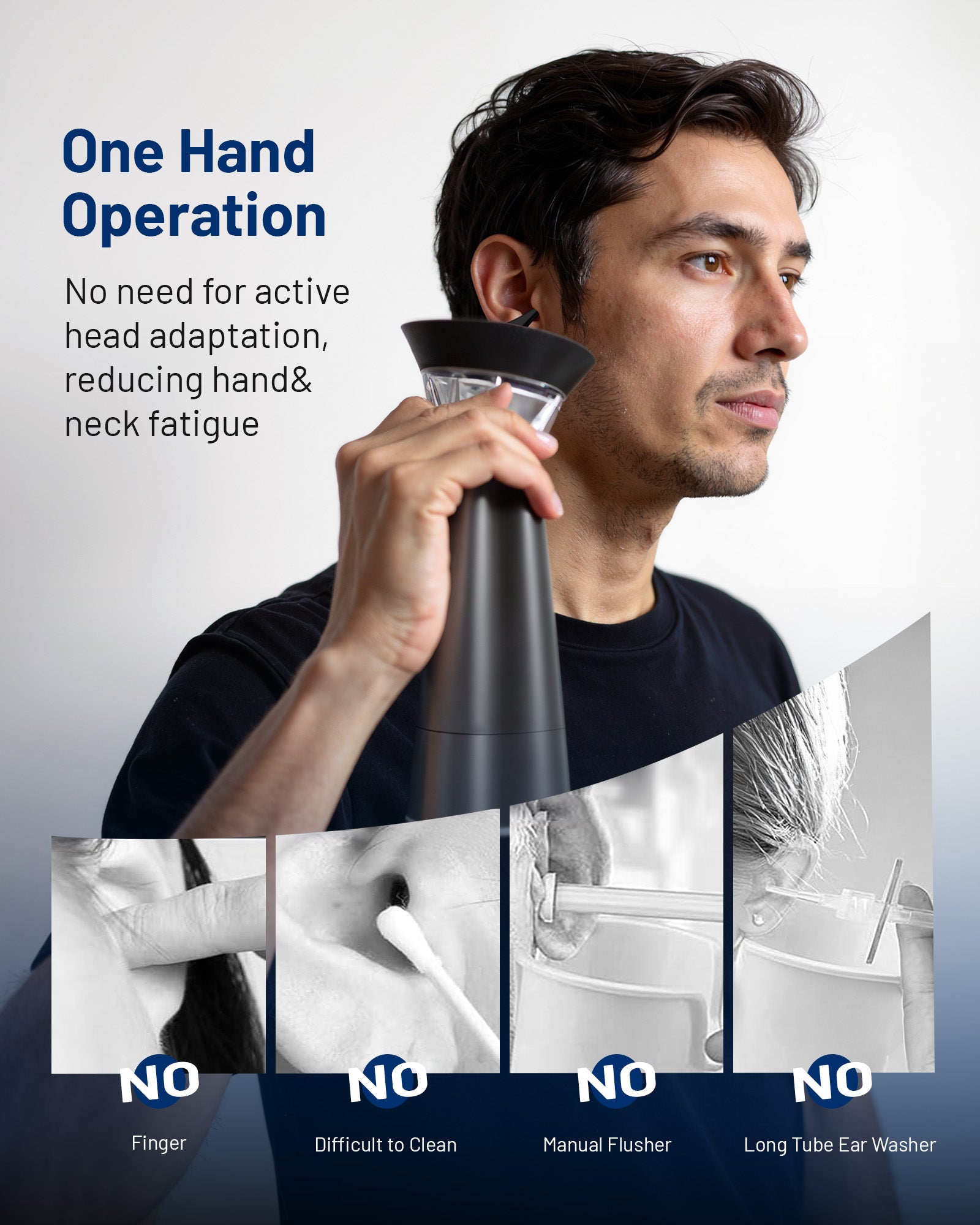 Ear Wax Removal with One-Piece Waste Tank, FSA-HSA-Eligible, Water Powered Ear Cleaner, Electric Ear Cleaning Kit with Water Temperature Sensor, Ear Irrigation Flushing System, Black