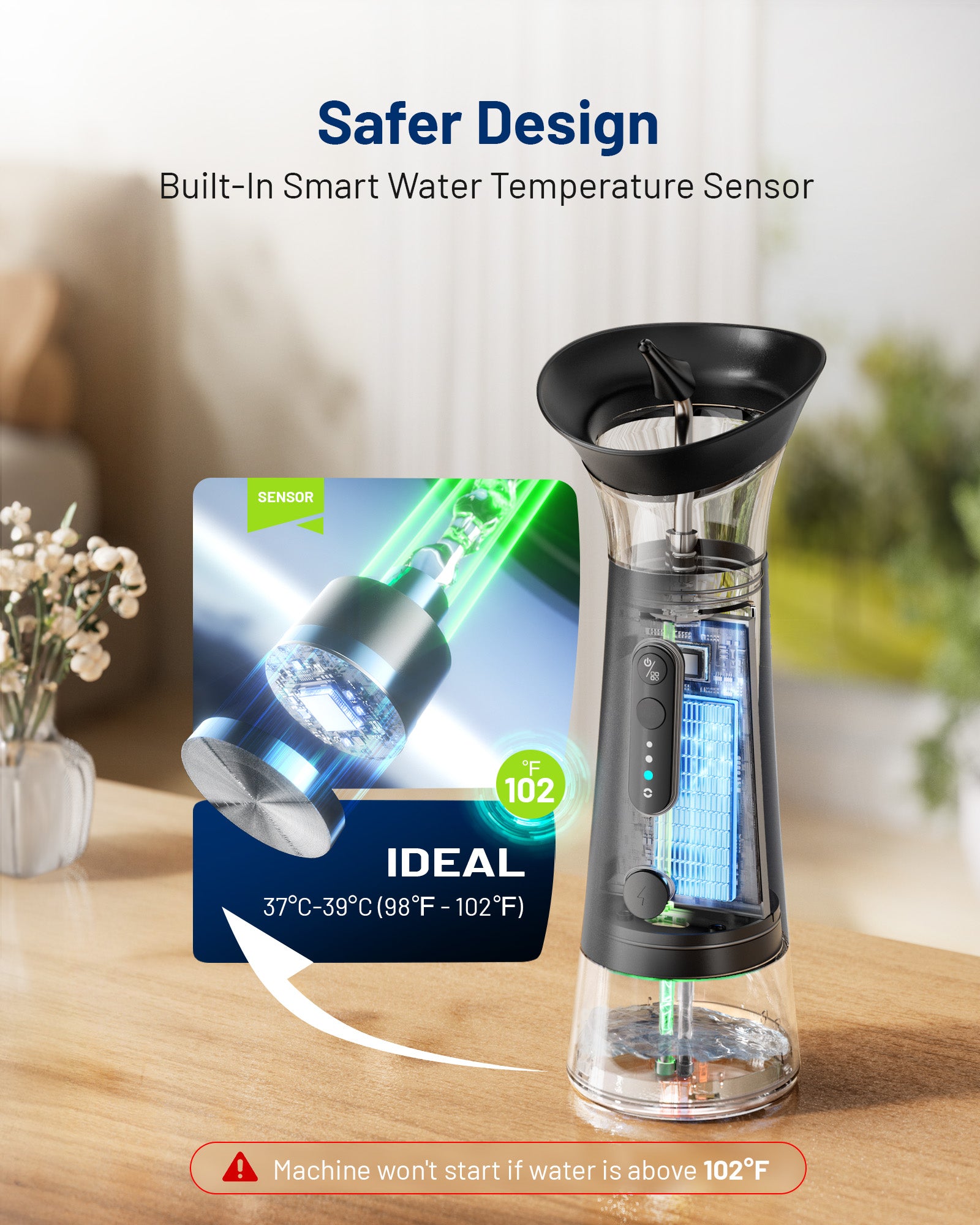 Ear Wax Removal with One-Piece Waste Tank, FSA-HSA-Eligible, Water Powered Ear Cleaner, Electric Ear Cleaning Kit with Water Temperature Sensor, Ear Irrigation Flushing System, Black