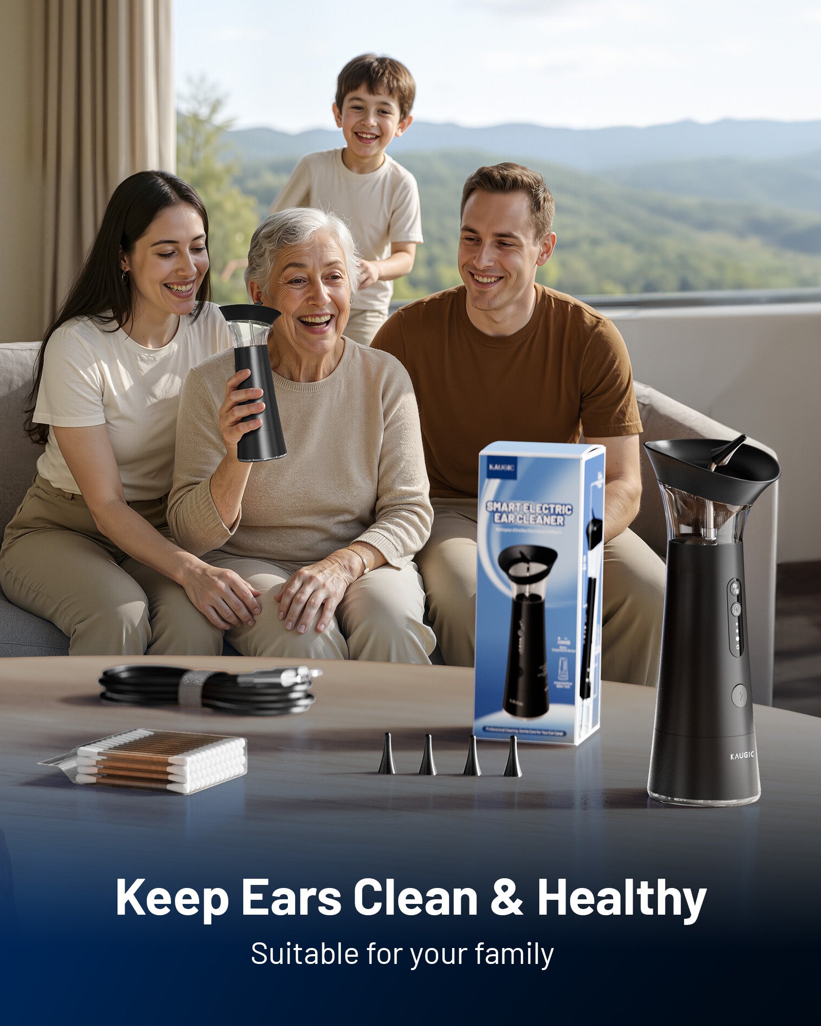 Ear Wax Removal with One-Piece Waste Tank, FSA-HSA-Eligible, Water Powered Ear Cleaner, Electric Ear Cleaning Kit with Water Temperature Sensor, Ear Irrigation Flushing System, Black